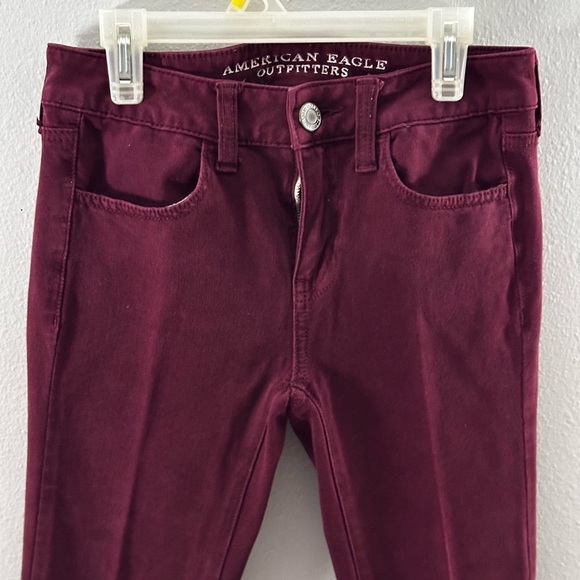 American Eagle Women Red Burgundy Jegging Jean‎ 360 size 0 super stretch - Picture 4 of 9